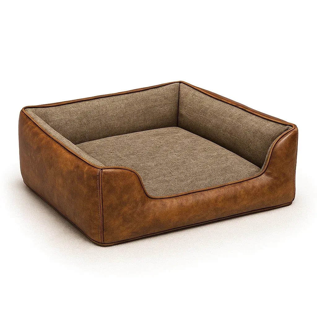 Lit pour chien en cuir synthétique et tissu marron 70x60x25 cm
