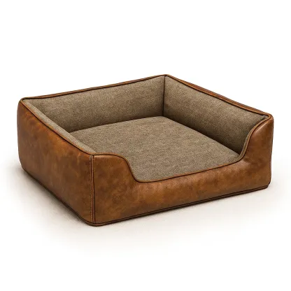 Lit pour chien en cuir synthétique et tissu marron 70x60x25 cm