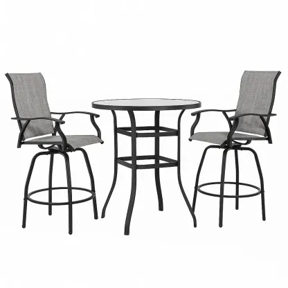 Ensemble de bar Set de bistro en métal avec table ronde et chaises pivotantes