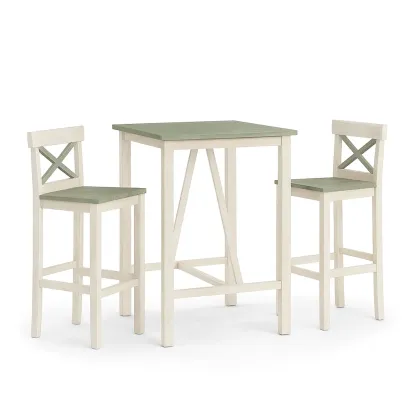 Ensemble de bar Table haute et tabourets en bois vert blanc