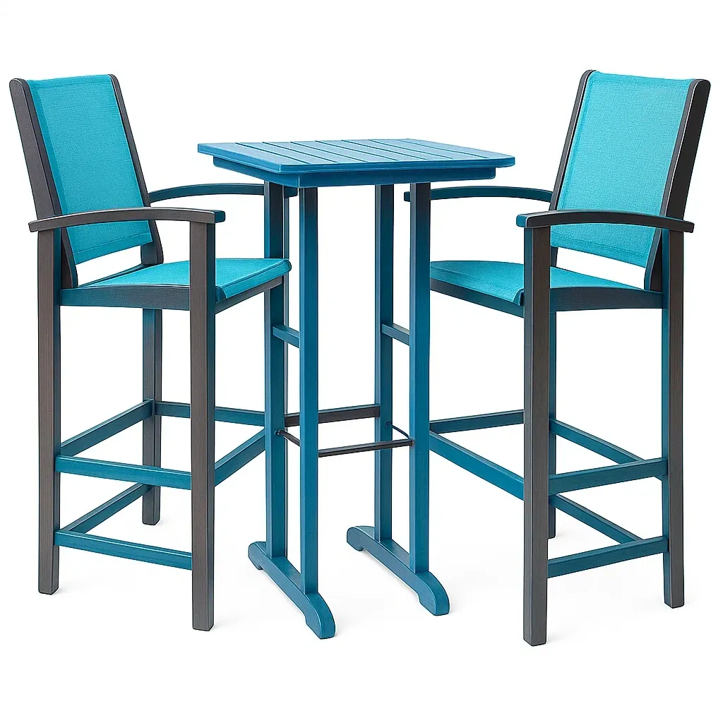 Ensemble de bar Table et chaises de bar en aluminium et tissu bleu