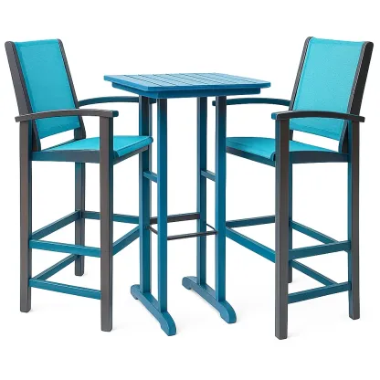 Ensemble de bar Table et chaises de bar en aluminium et tissu bleu