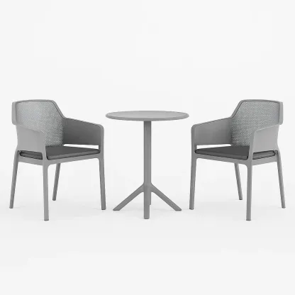 Petit ensemble bistrot de terrasse gris en polypropylène avec table ronde et chaises