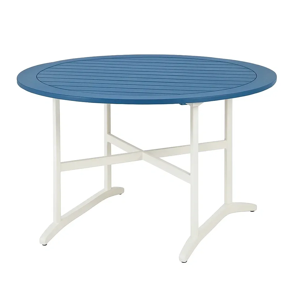 Table de terrasse ronde en métal bleu blanc