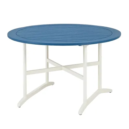 Table de terrasse ronde en métal bleu blanc