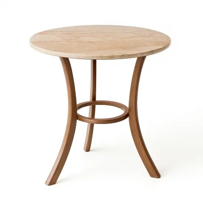 Table de terrasse ronde en bois et marbre