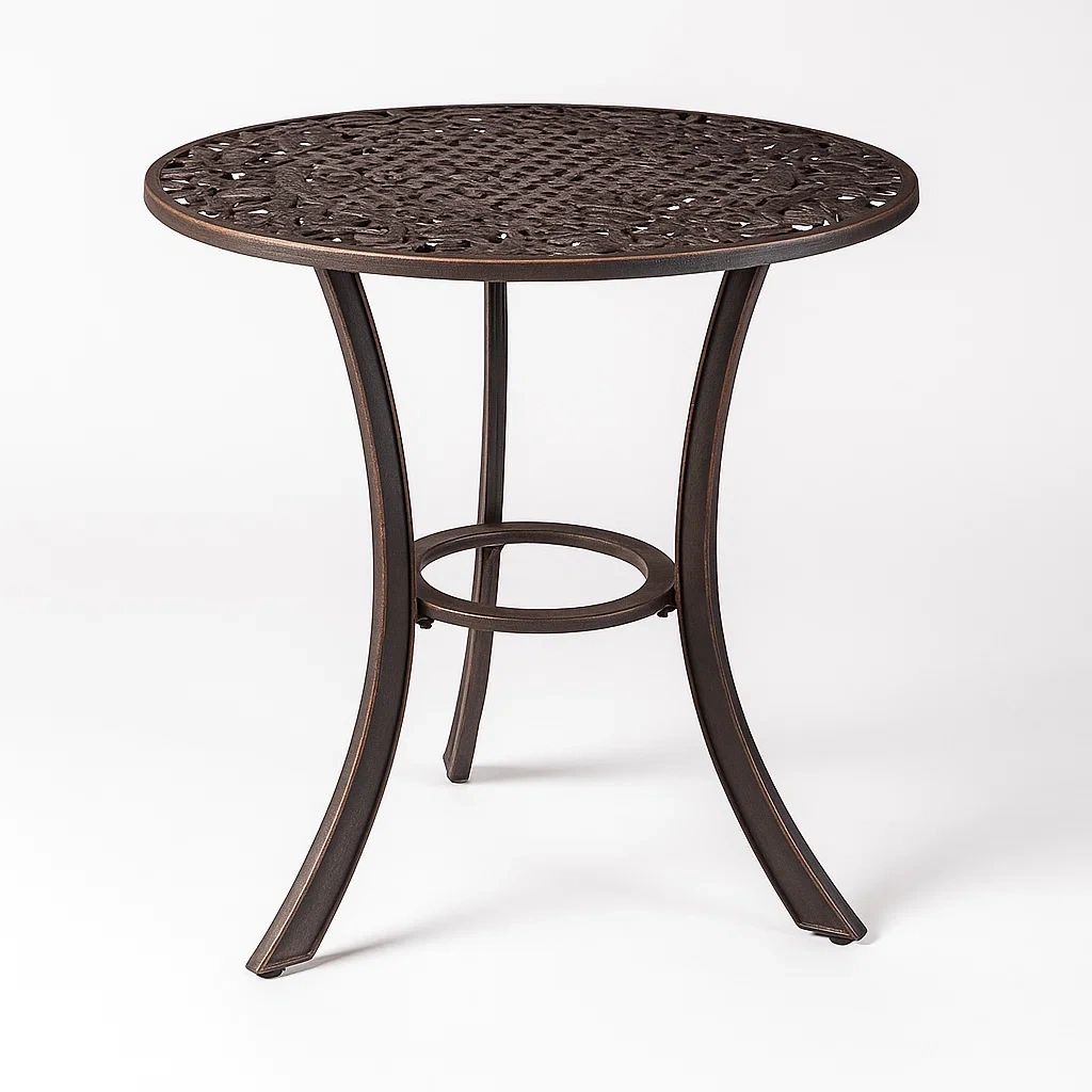 Table de terrasse ronde en aluminium brun diamètre 60 cm hauteur 72 cm