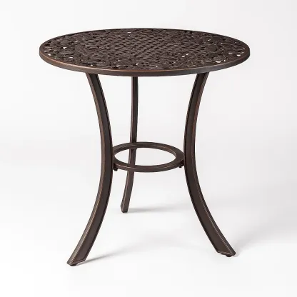 Table de terrasse ronde en aluminium brun diamètre 60 cm hauteur 72 cm