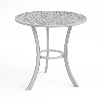 Table de terrasse en aluminium avec motif floral argenté