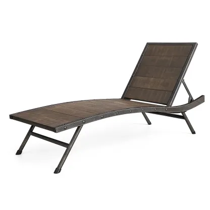 Chaise longue de jardin en aluminium et bois réglable brun