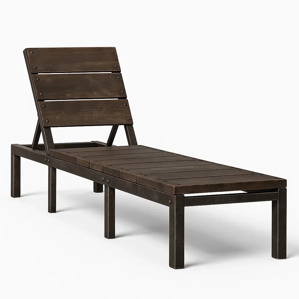 Chaise longue de jardin en bois brun foncé