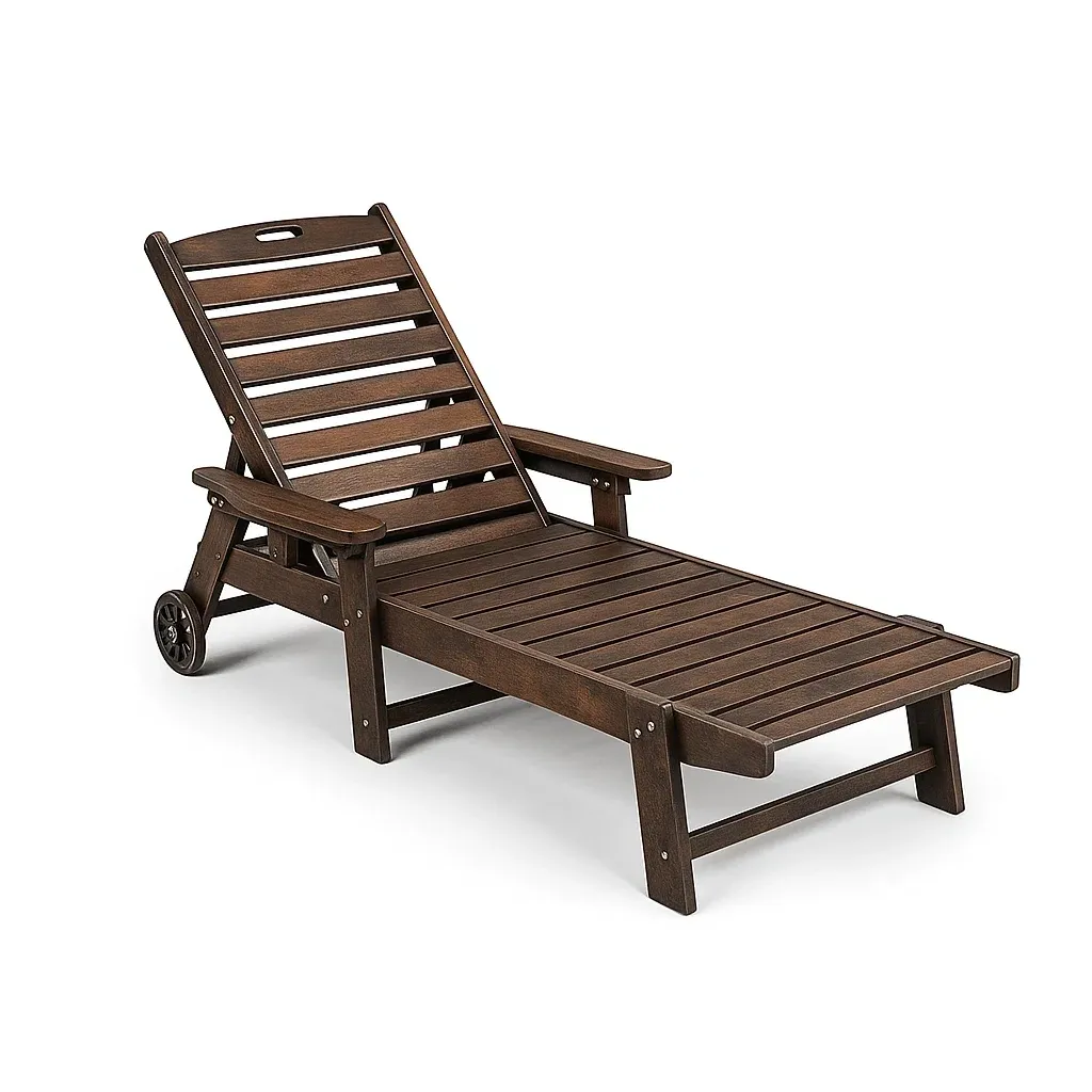 Chaise longue de jardin en bois marron réglable