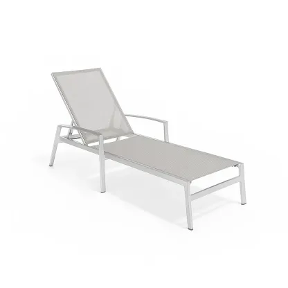 Chaise longue de jardin en aluminium et textilène gris