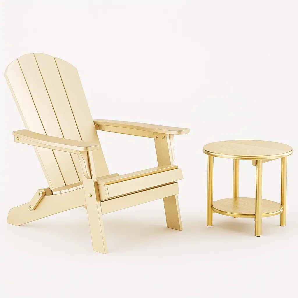 Ensemble de chaises Adirondack en bois avec table ronde beige