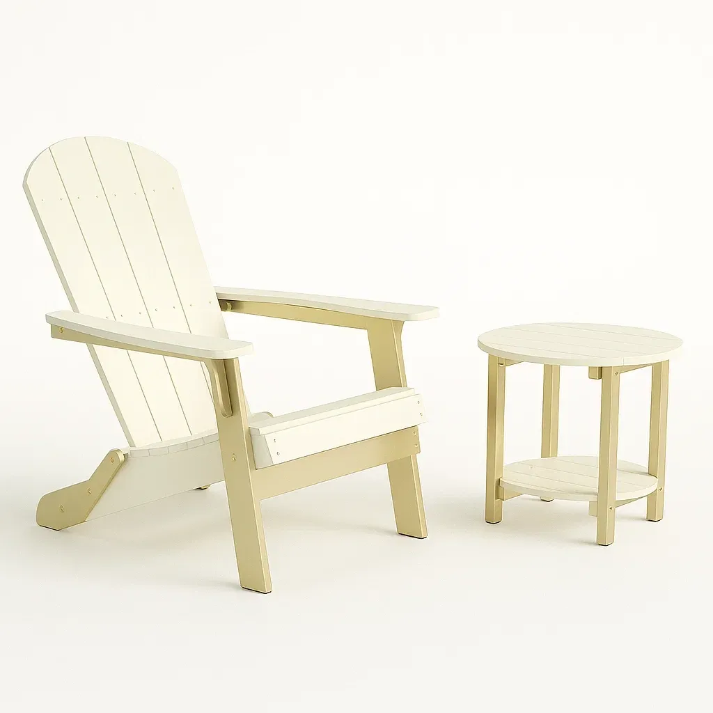 Ensemble de chaises Adirondack en bois composite beige avec chaise et table