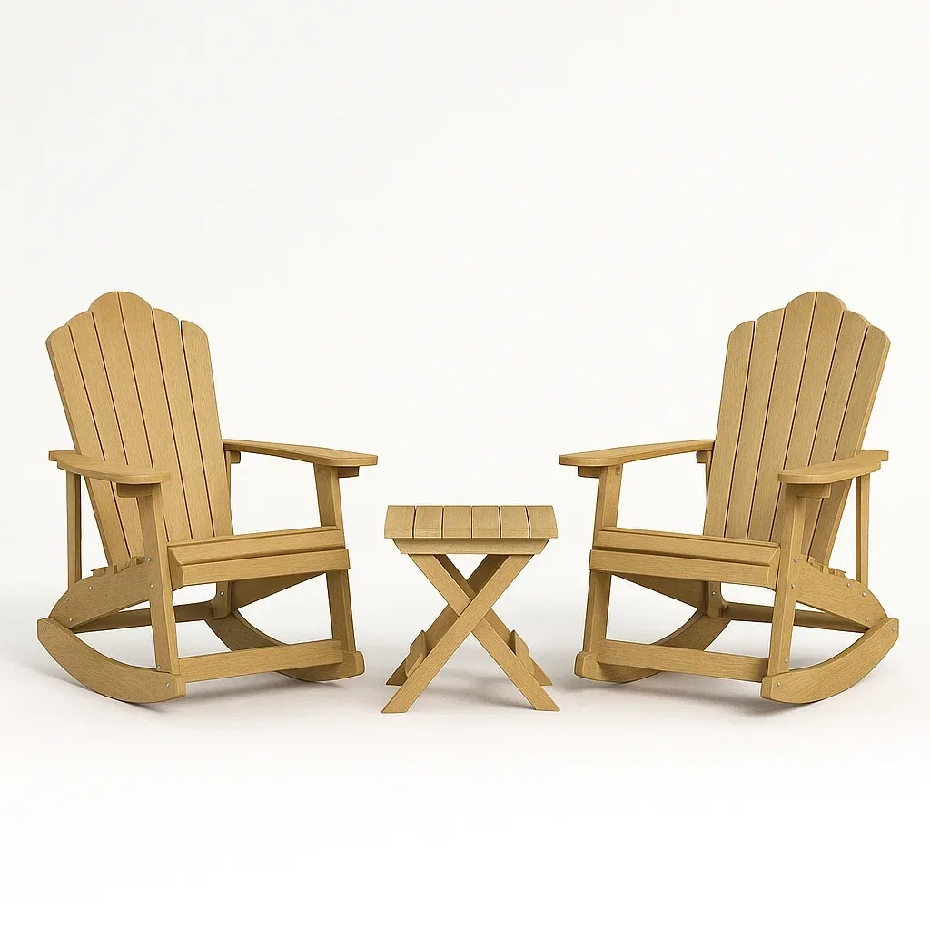 Ensemble de chaises Adirondack en bois composite avec 2 chaises à bascule et table