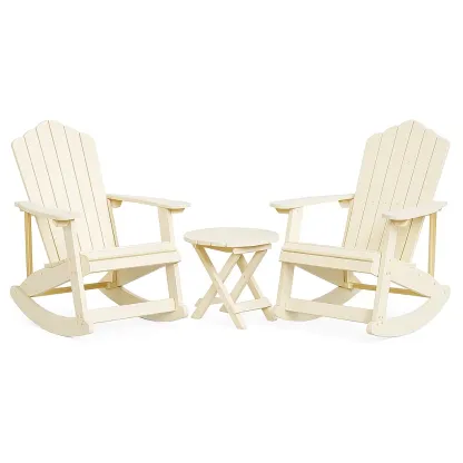Ensemble de chaises Adirondack en bois composite avec chaises berçantes et table beige