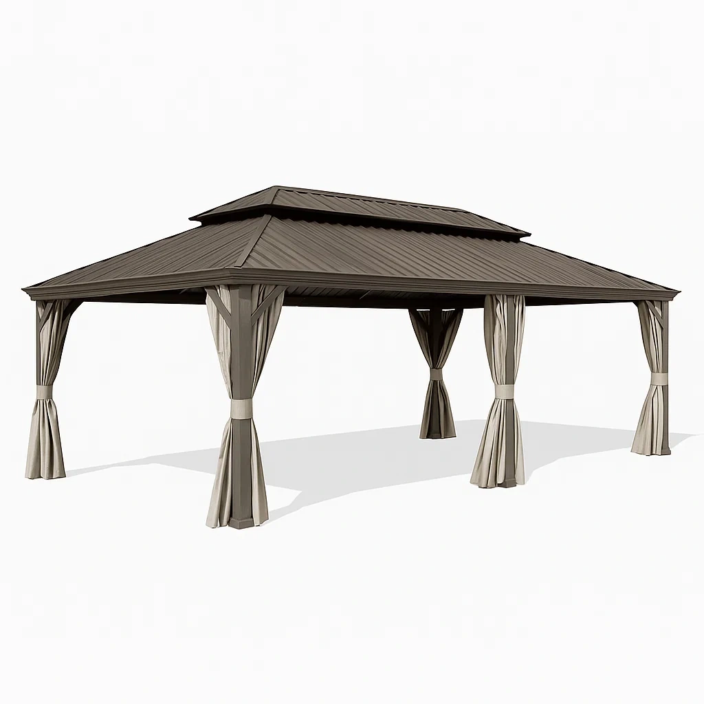 Pavillon de jardin en aluminium avec rideaux en polyester