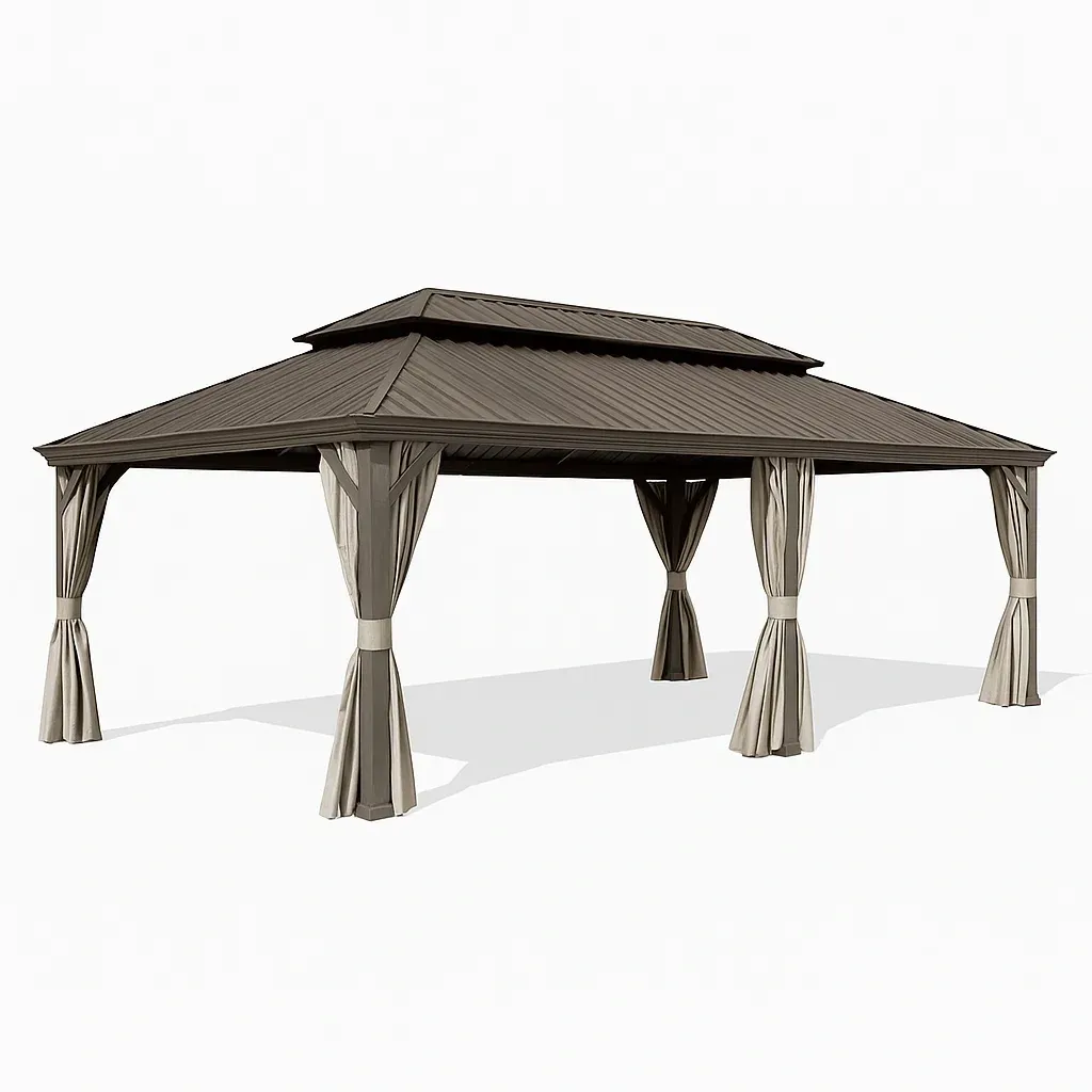 Pavillon de jardin en aluminium avec rideaux en polyester