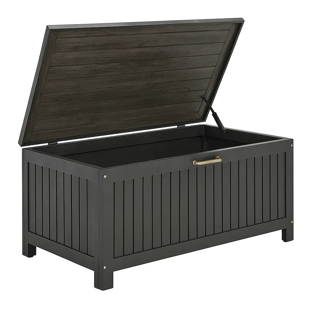 Coffre de rangement en bois anthracite 120 × 56 × 65 cm