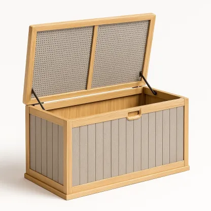 Coffre de rangement en bois et tissu beige 80 × 40 × 50 cm