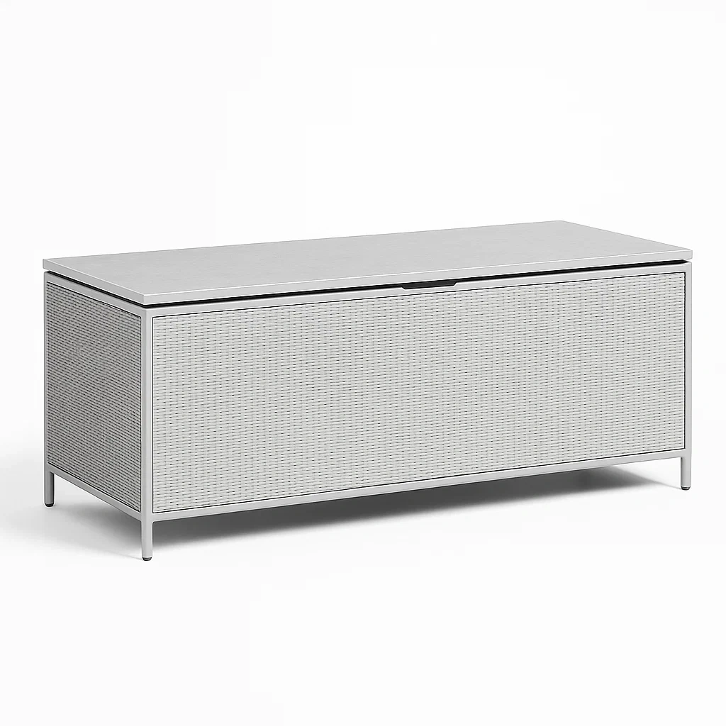 Coffre de rangement en aluminium et résine tressée gris 150 × 60 × 60 cm