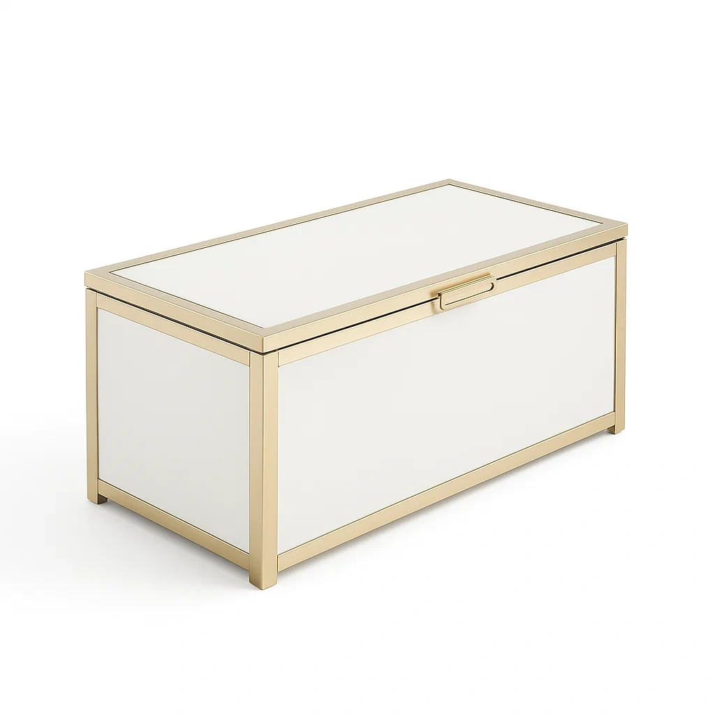 Coffre de rangement en métal et verre trempé blanc or 100 × 50 × 45 cm