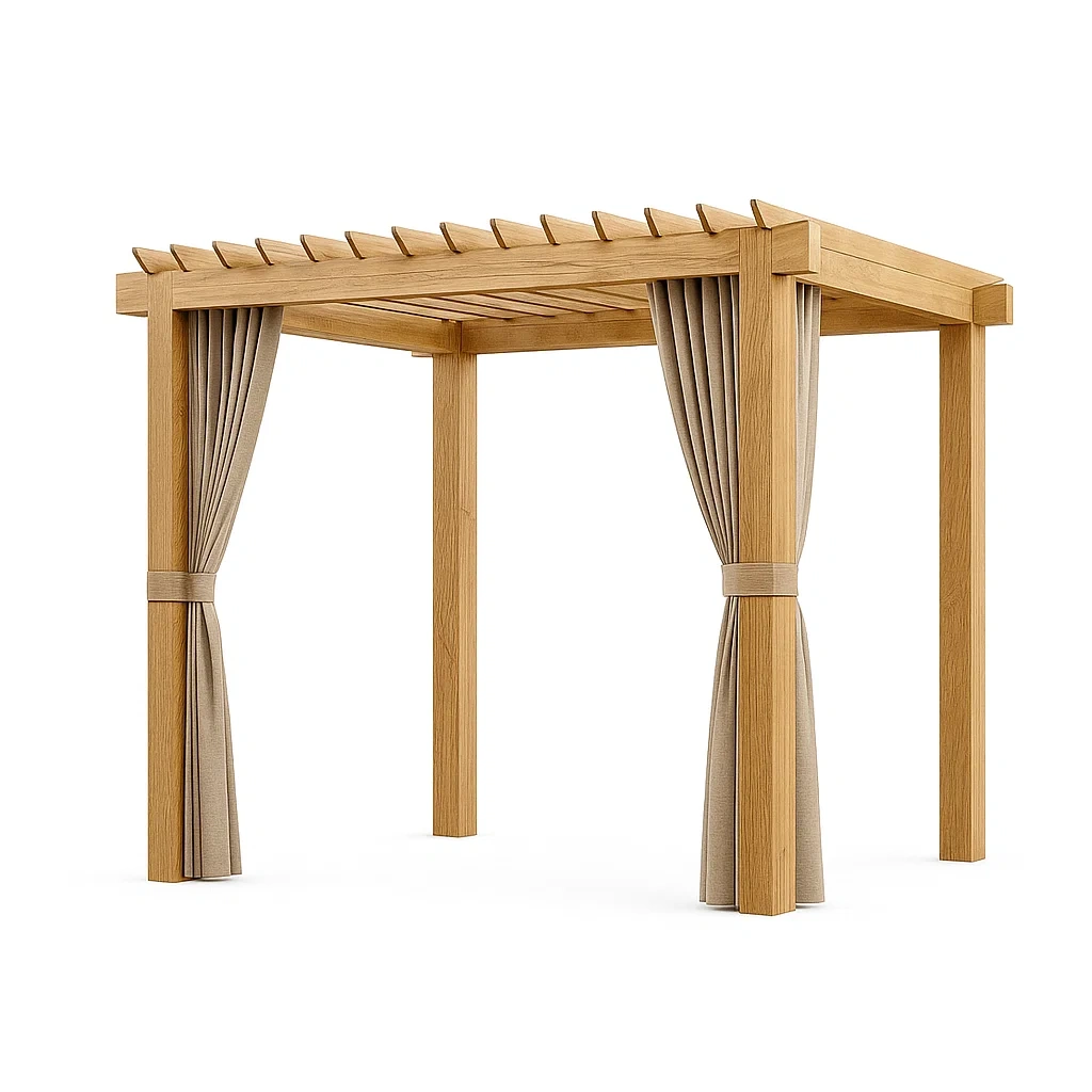 Pergola de jardin en chêne avec rideaux beige 300 × 300 × 250 cm