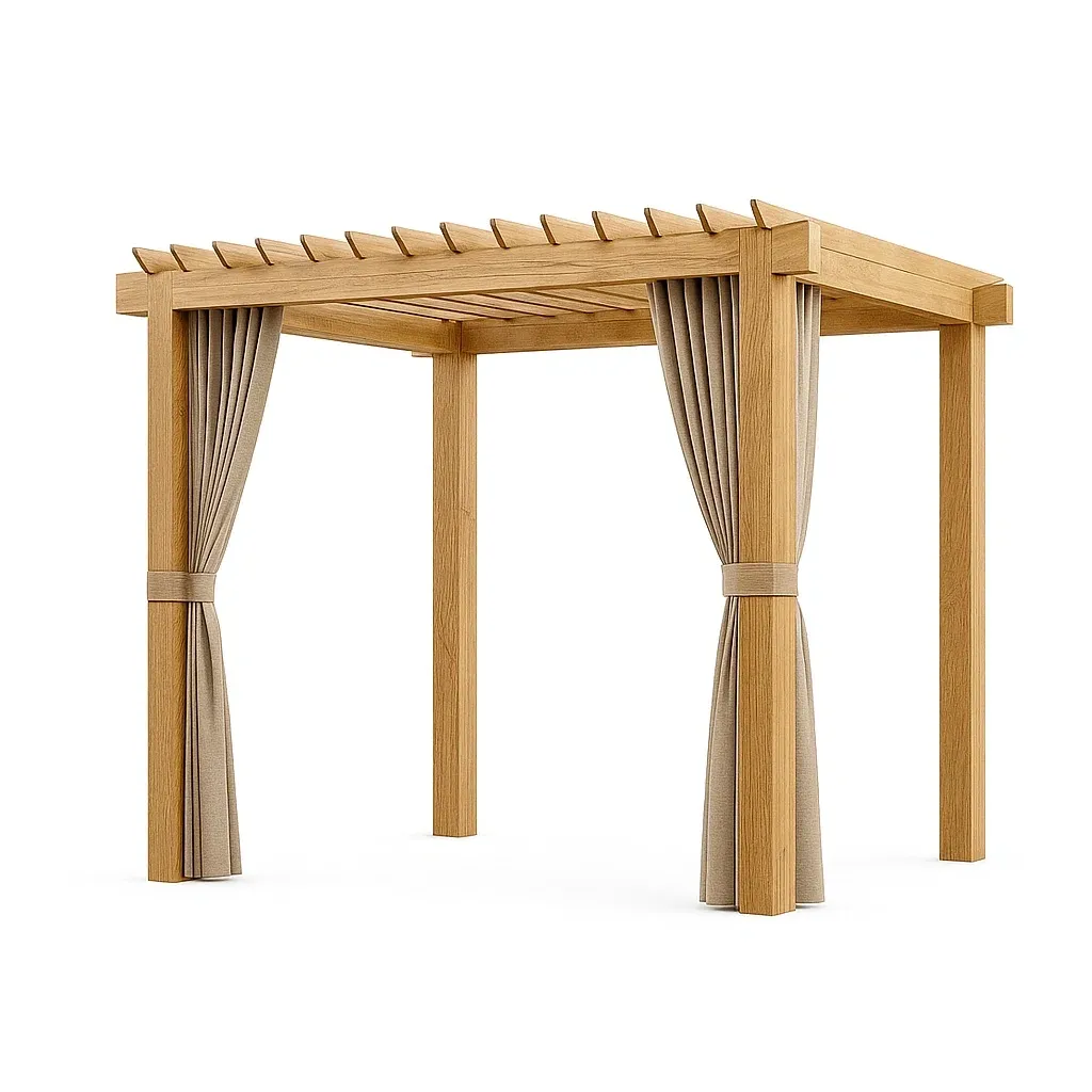 Pergola de jardin en chêne avec rideaux beige 300 × 300 × 250 cm