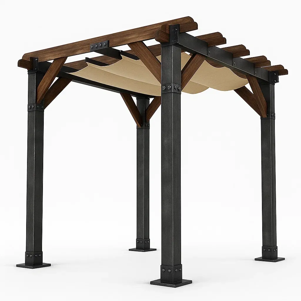 Pergola de jardin en bois et métal avec toit rétractable 300 × 300 × 250 cm