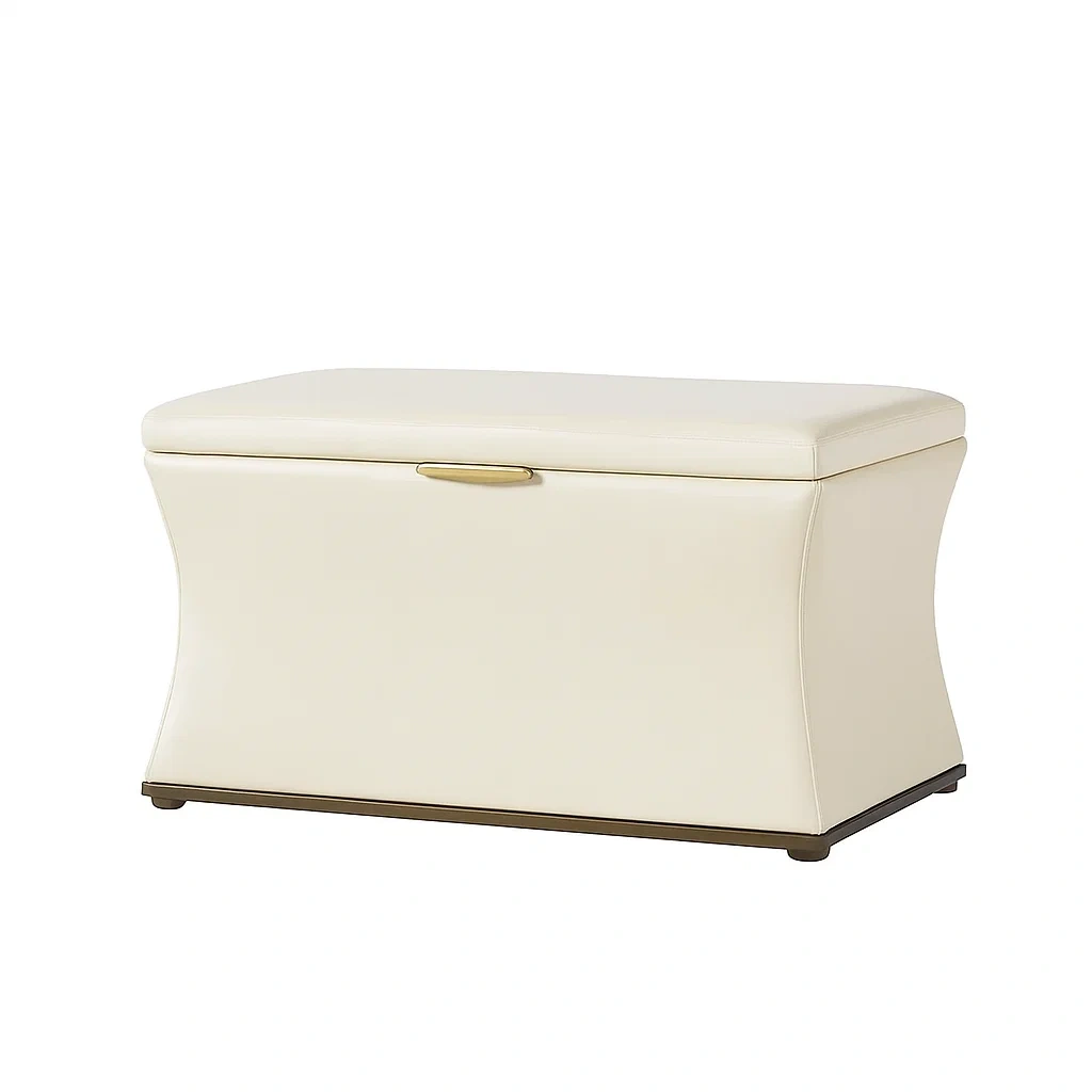 Banc de rangement en cuir synthétique crème avec couvercle rembourré
