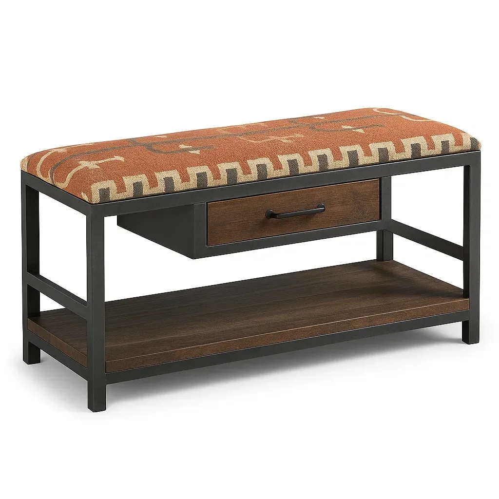 Banc de rangement avec tiroir et étagère en métal et bois