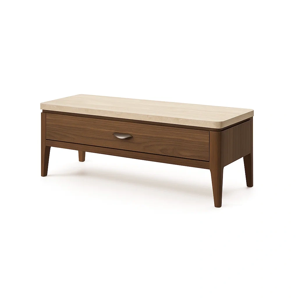 Banc de rangement en bois et marbre avec tiroir 120 × 40 × 45 cm