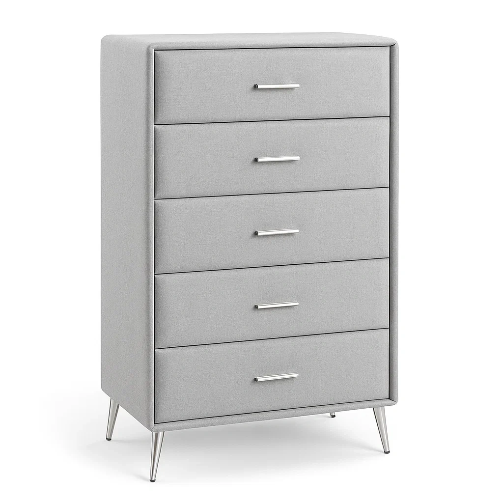 Commode à tiroirs en tissu avec pieds métalliques gris 5 tiroirs
