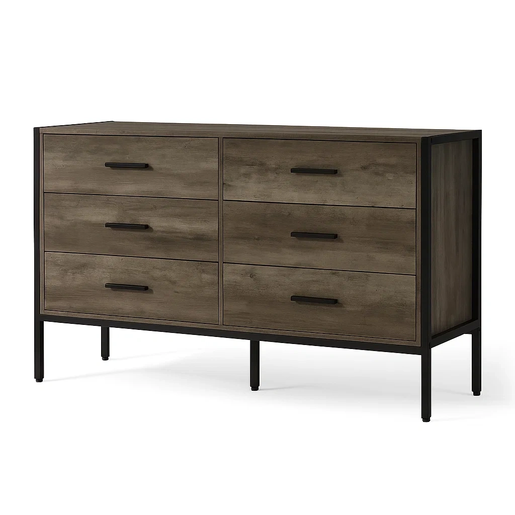 Commode à tiroirs bois métal marron noir 120 × 40 × 80 cm