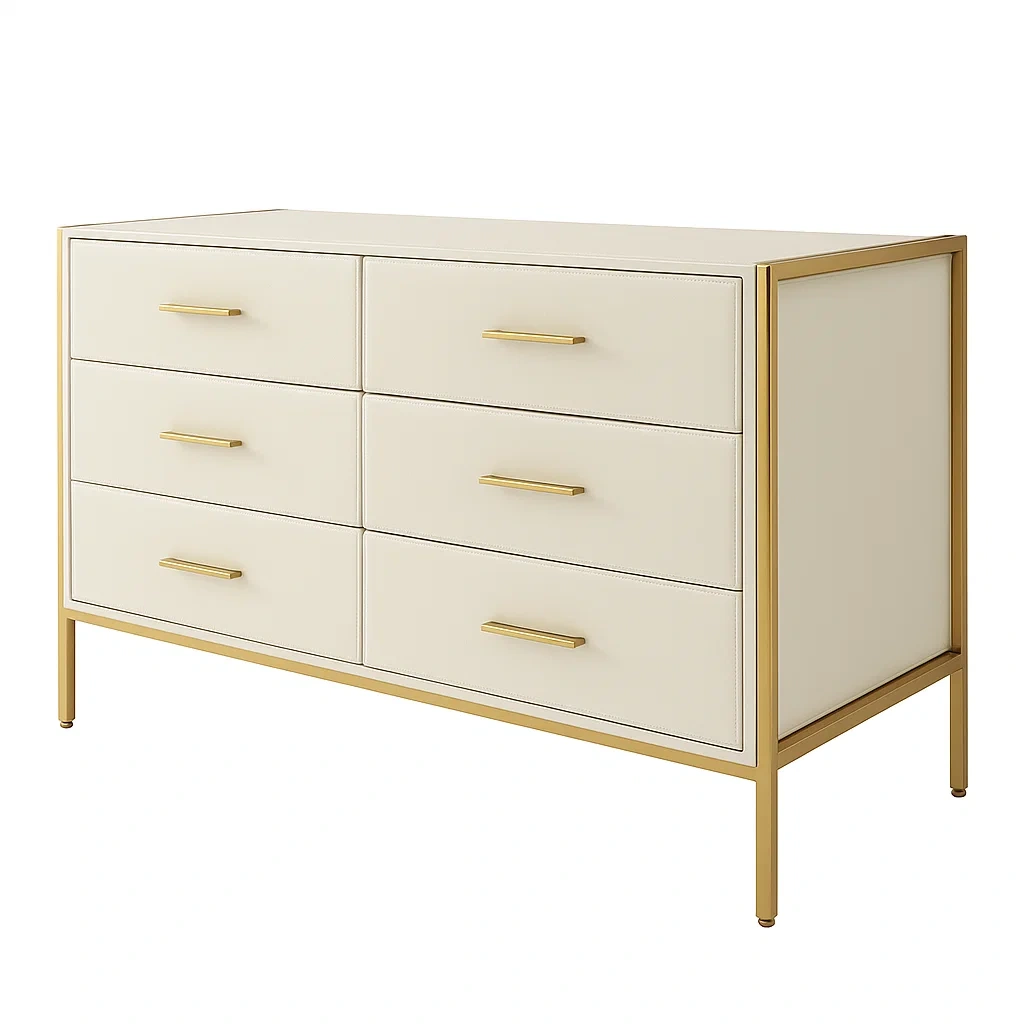 Commode à tiroirs bois et métal doré 120 cm