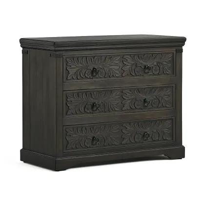 Commode à tiroirs en bois massif avec sculptures décoratives 3 tiroirs marron foncé