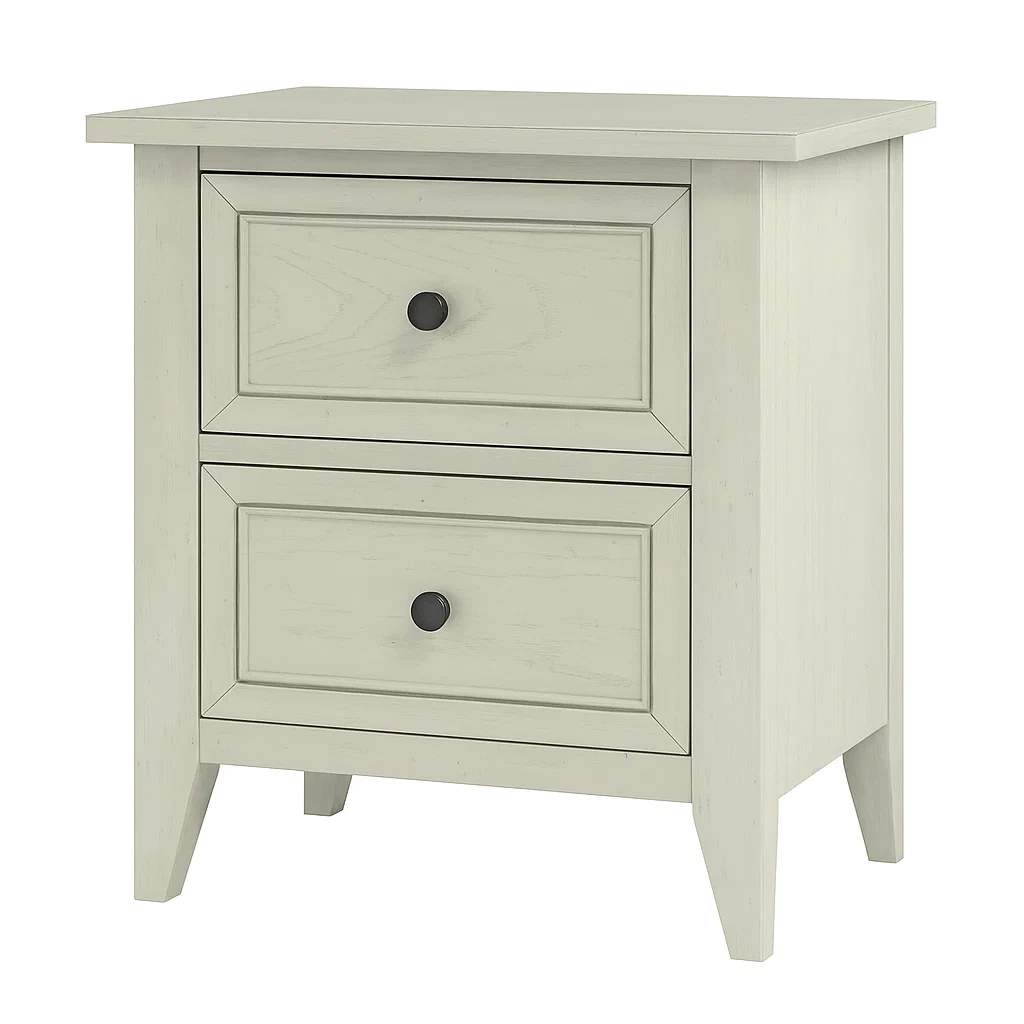 Table de chevet en bois blanc avec deux tiroirs 60 × 40 × 70 cm