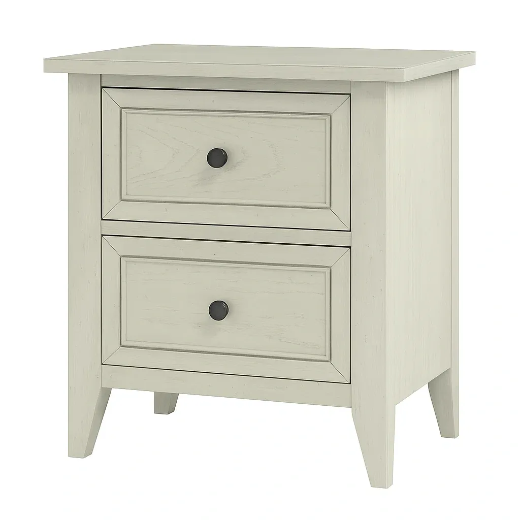 Table de chevet en bois blanc avec deux tiroirs 60 × 40 × 70 cm