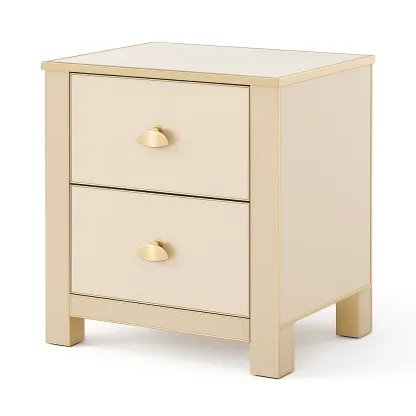Table de chevet en bois beige avec deux tiroirs