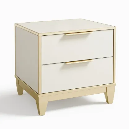 Table de chevet en bois MDF et métal blanc 50 × 40 × 60 cm avec deux tiroirs