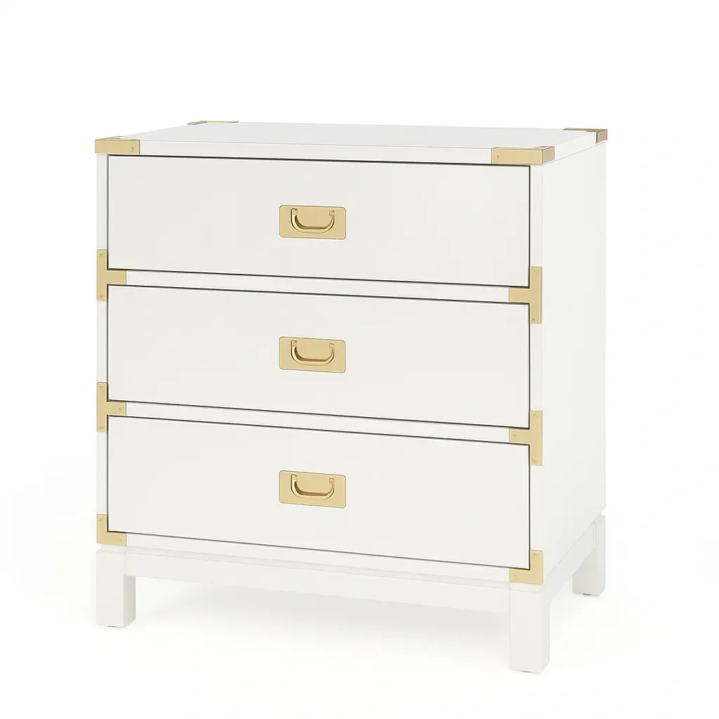 Commode à tiroirs Commode en Bois Blanc avec Poignées en Métal Doré et Trois Tiroirs