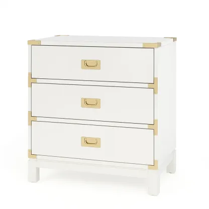 Commode à tiroirs Commode en Bois Blanc avec Poignées en Métal Doré et Trois Tiroirs
