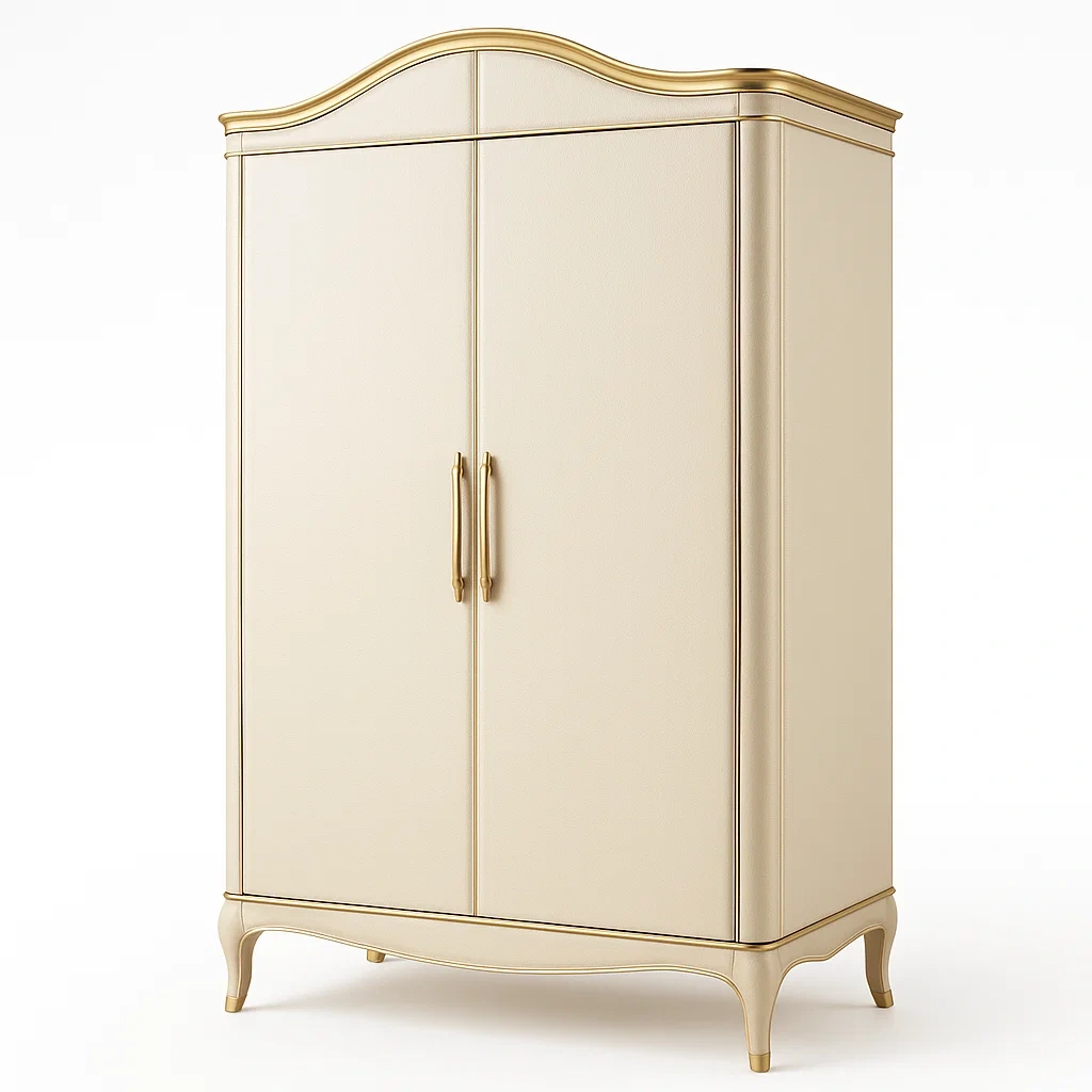 Armoire en bois beige et doré 2 portes 180 × 100 × 50 cm