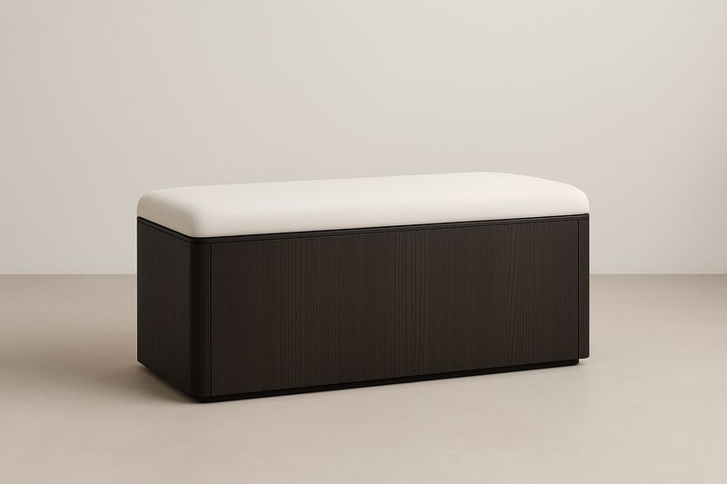 Banc de rangement rectangulaire 120x40x45 cm bois tissu blanc