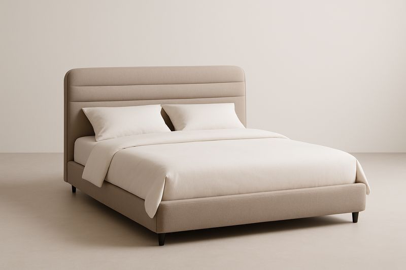 Lit Double Tissu Beige 200x160×100 cm Structure en Bois et Métal