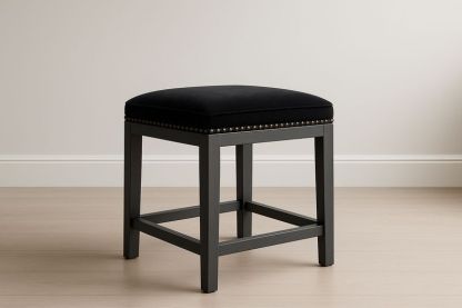 Tabouret Carré en Tissu Noir avec Cadre en Bois 45x40x40cm