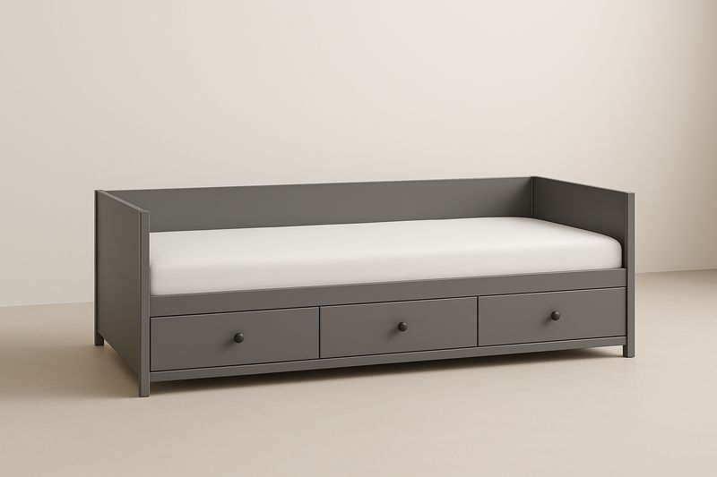 Lit banquette en bois gris avec tiroirs 200cm x 90cm x 80cm