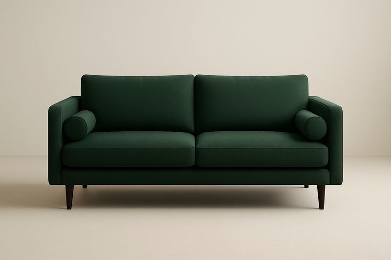 Canapé 2 places en polyester, mousse et bois, Vert, 200×90×85 cm
