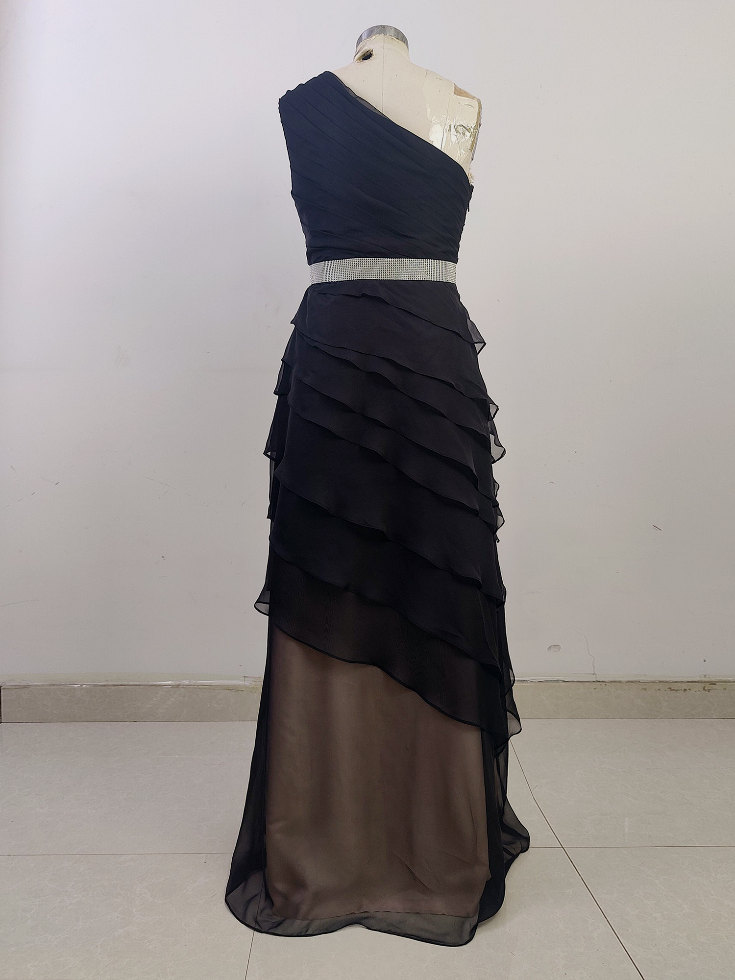 One Shoulder Tiered Formal Dress with Ruffle A Line Prom Party Dress